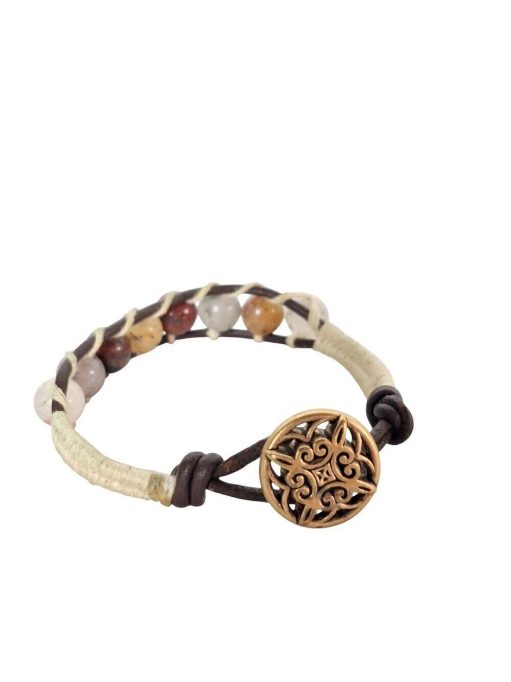 Vintage Glass Bead Leather Boho Chic Bracelet